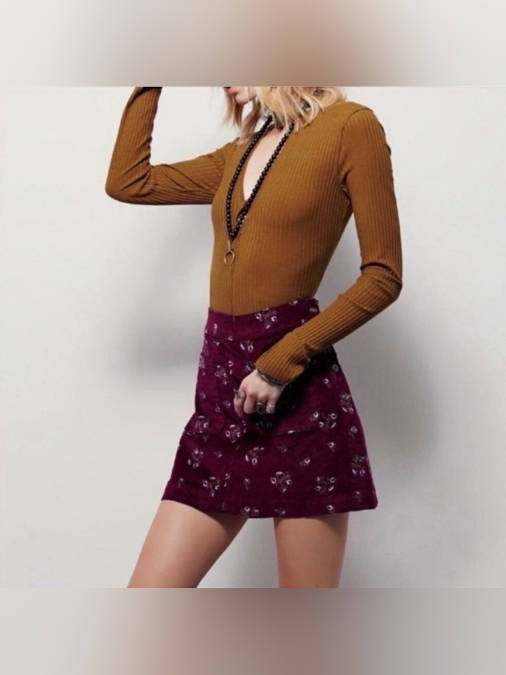 Free People Good Times Velvet Reverse Back Side Button Mini Skirt